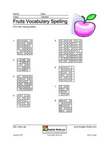 ESL, English vocabulary,Fruits