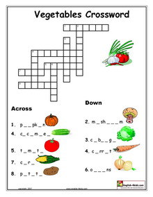 Easy Online Crossword Puzzles on Esl Vegetable Vocabulary Worksheets