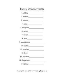 ESL, English vocabulary, printable worksheets, family and relationships